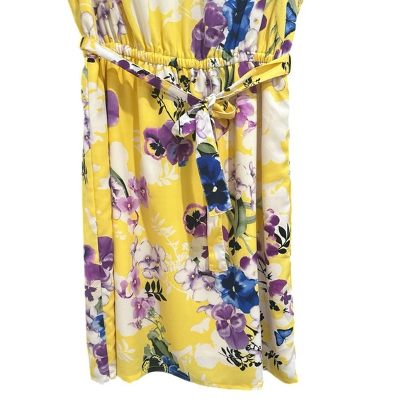 CHRISTOPHER & BANKS Dress Yellow Violet Floral Short Sleeve Knee Length Sz Small - Picture 10 of 15